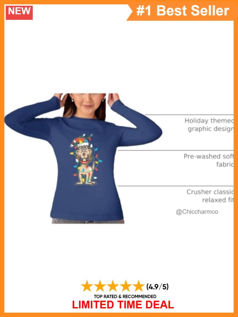 Long Sleeve Cotton Graphic Tee Crew Neck Pullover Casual Christmas T-Shirt - Picture 4 of 6